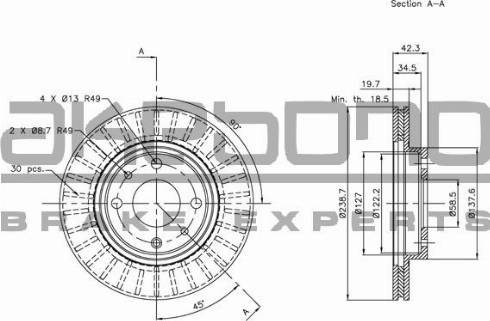 Akebono BN-1309 - Brake Disc autospares.lv