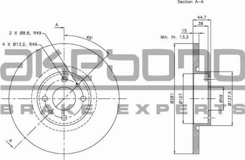 Akebono BN-1300 - Brake Disc autospares.lv