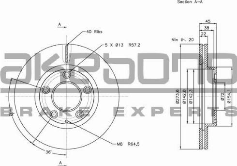 Akebono BN-1317 - Brake Disc autospares.lv