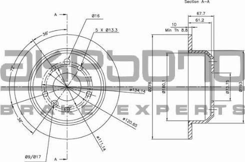 Akebono BN-1334 - Brake Disc autospares.lv