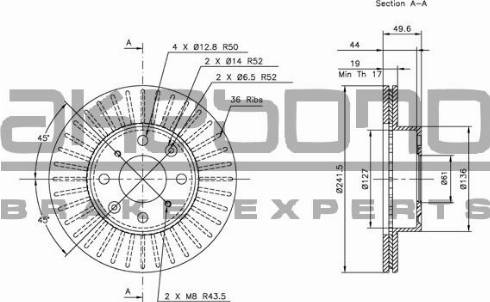 Akebono BN-1255 - Brake Disc autospares.lv