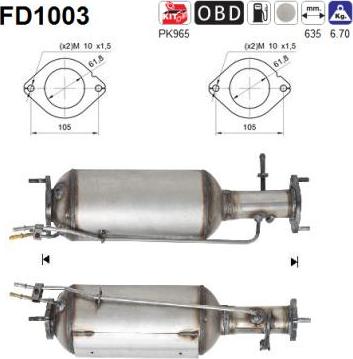 AS FD1003 - Soot / Particulate Filter, exhaust system autospares.lv