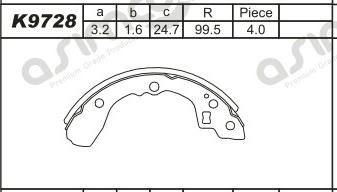 Asimco K9728 - Brake Shoe Set autospares.lv