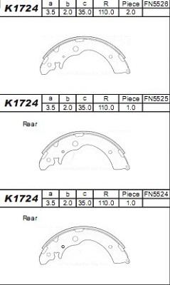 Asimco K1724 - Brake Shoe Set autospares.lv