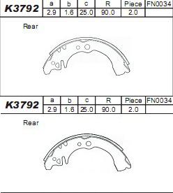 Asimco K3792 - Brake Shoe Set autospares.lv