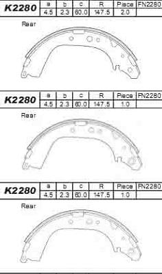 Asimco K2280 - Brake Shoe Set autospares.lv