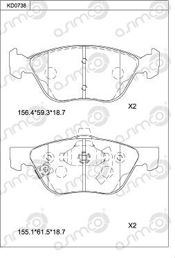 Asimco KD0738 - Brake Pad Set, disc brake autospares.lv