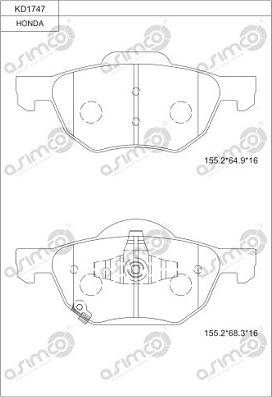 Asimco KD1747 - Brake Pad Set, disc brake autospares.lv