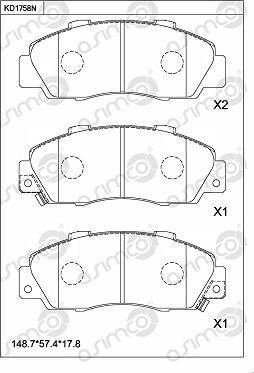 Asimco KD1758N - Brake Pad Set, disc brake autospares.lv