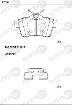 Asimco KD7411 - Brake Pad Set, disc brake autospares.lv