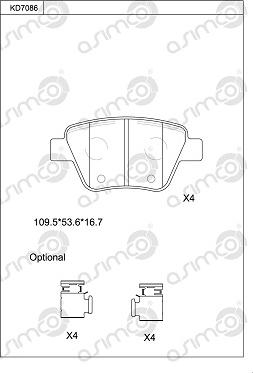 Asimco KD7086 - Brake Pad Set, disc brake autospares.lv