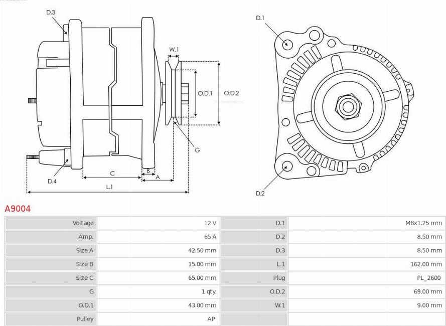 AS-PL A9004 - Alternator autospares.lv