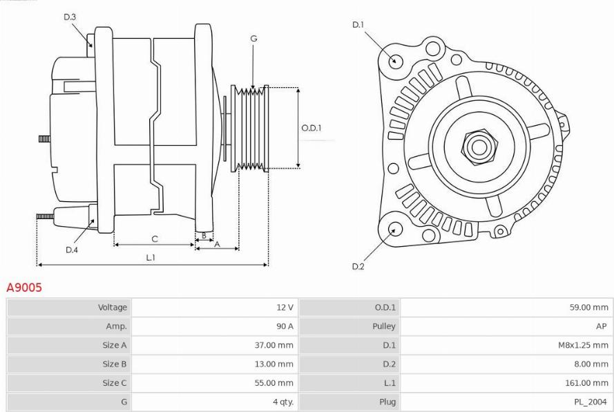 AS-PL A9005 - Alternator autospares.lv