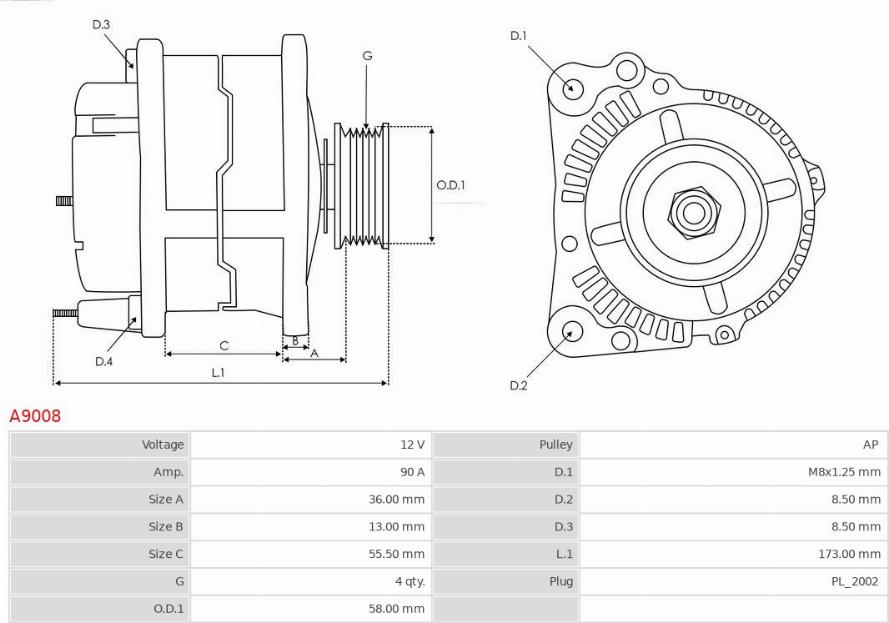 AS-PL A9008 - Alternator autospares.lv