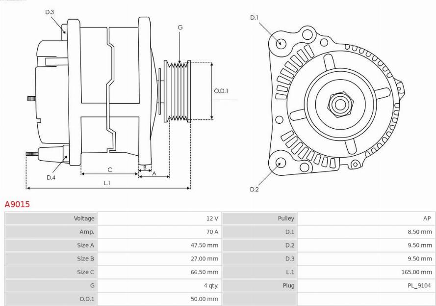 AS-PL A9015 - Alternator autospares.lv