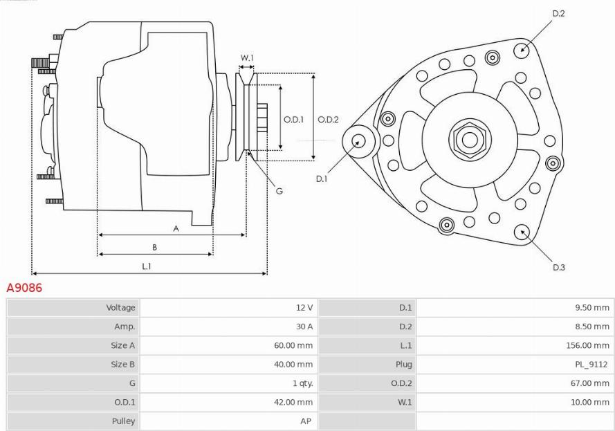 AS-PL A9086 - Alternator autospares.lv