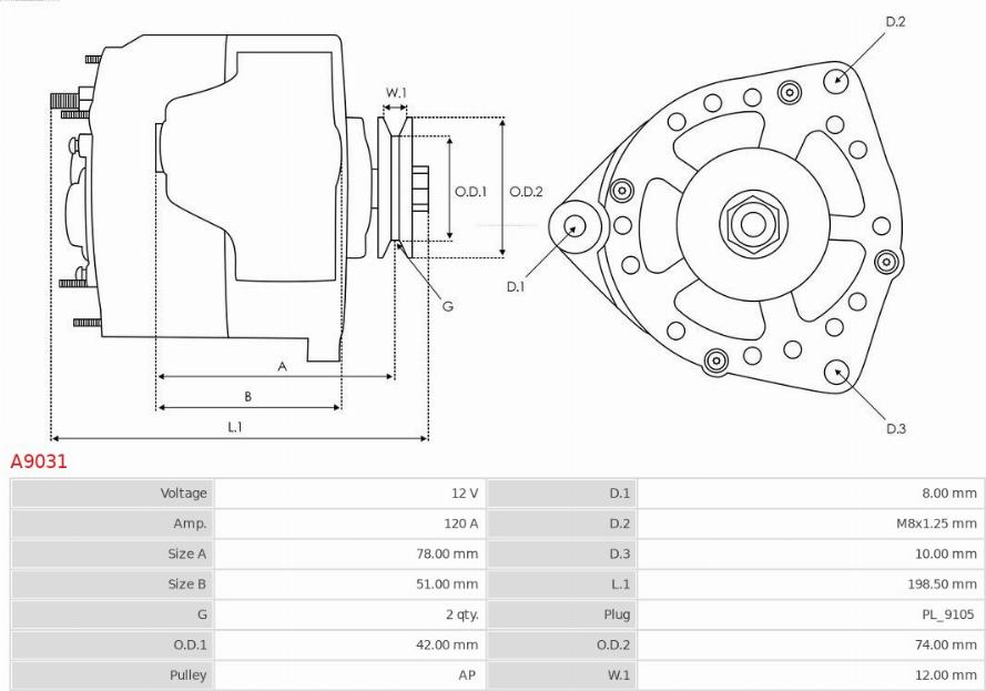 AS-PL A9031 - Alternator autospares.lv