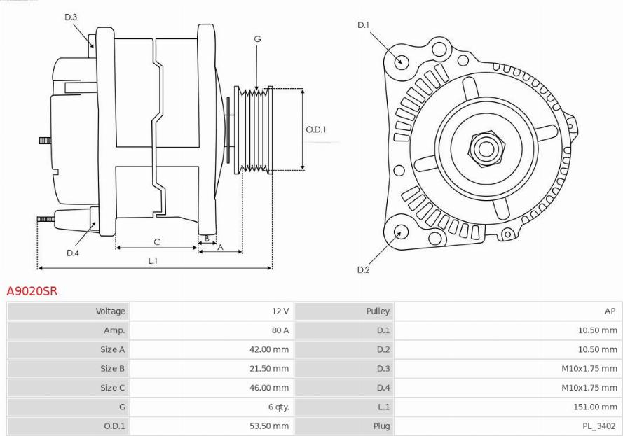 AS-PL A9020SR - Alternator autospares.lv