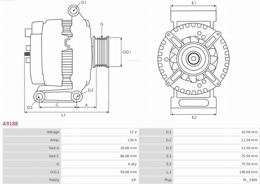 AS-PL A9188 - Alternator autospares.lv