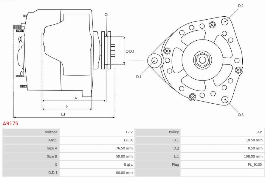 AS-PL A9175 - Alternator autospares.lv