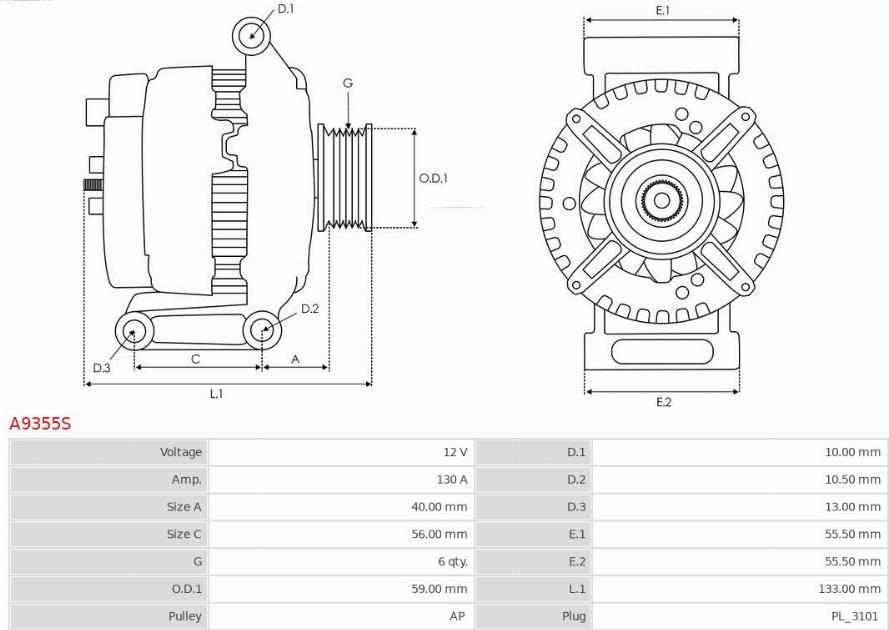 AS-PL A9355S - Alternator autospares.lv