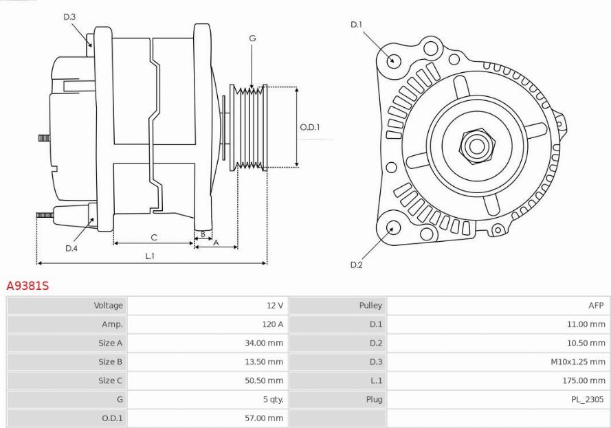 AS-PL A9381S - Alternator autospares.lv