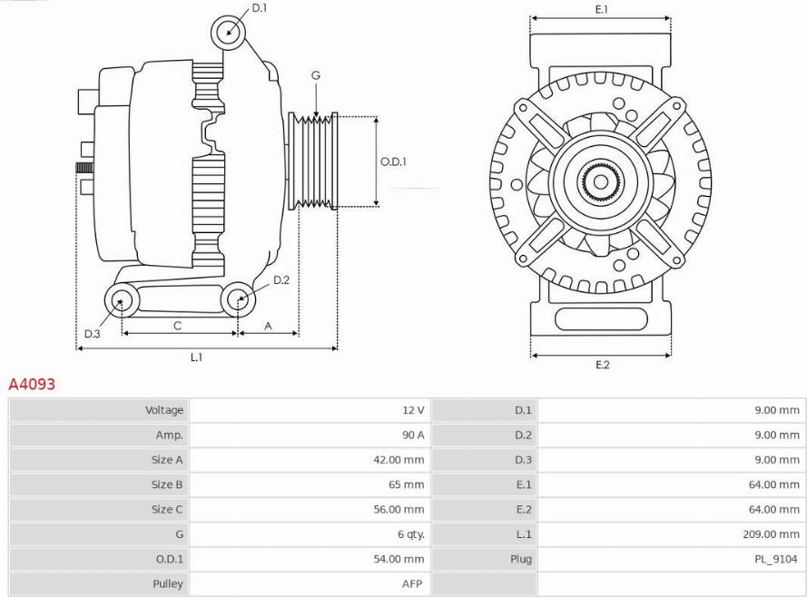 AS-PL A4093 - Alternator autospares.lv