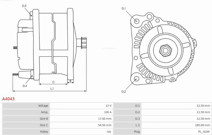 AS-PL A4043 - Alternator autospares.lv