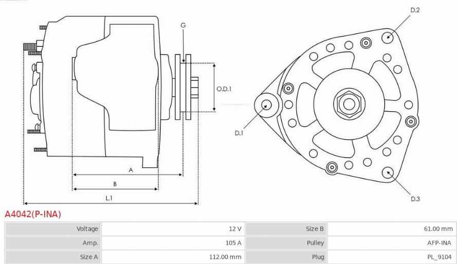 AS-PL A4042(P-INA) - Alternator autospares.lv