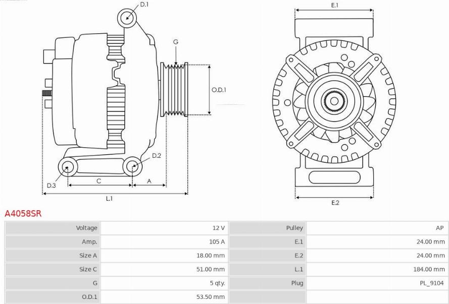 AS-PL A4058SR - Alternator autospares.lv