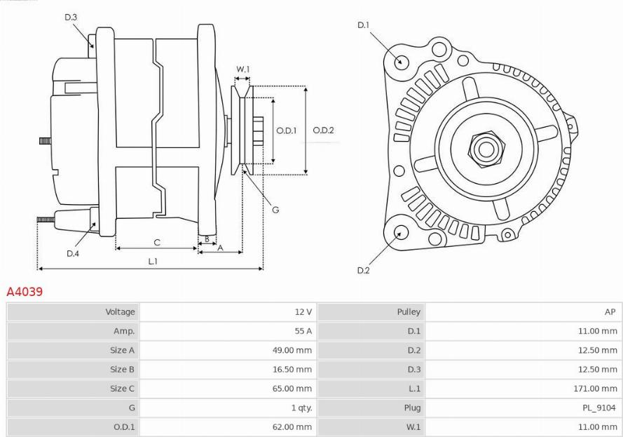 AS-PL A4039 - Alternator autospares.lv