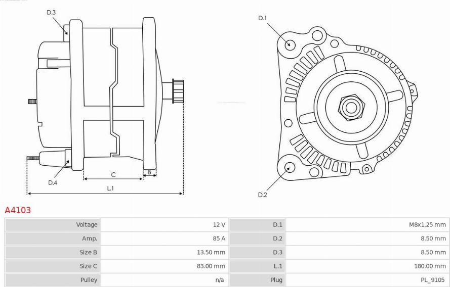 AS-PL A4103 - Alternator autospares.lv