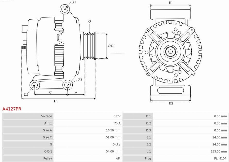 AS-PL A4127PR - Alternator autospares.lv