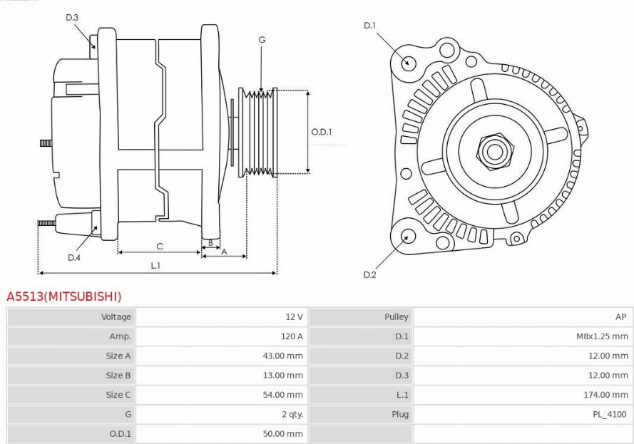 AS-PL A5513(MITSUBISHI) - Alternator autospares.lv