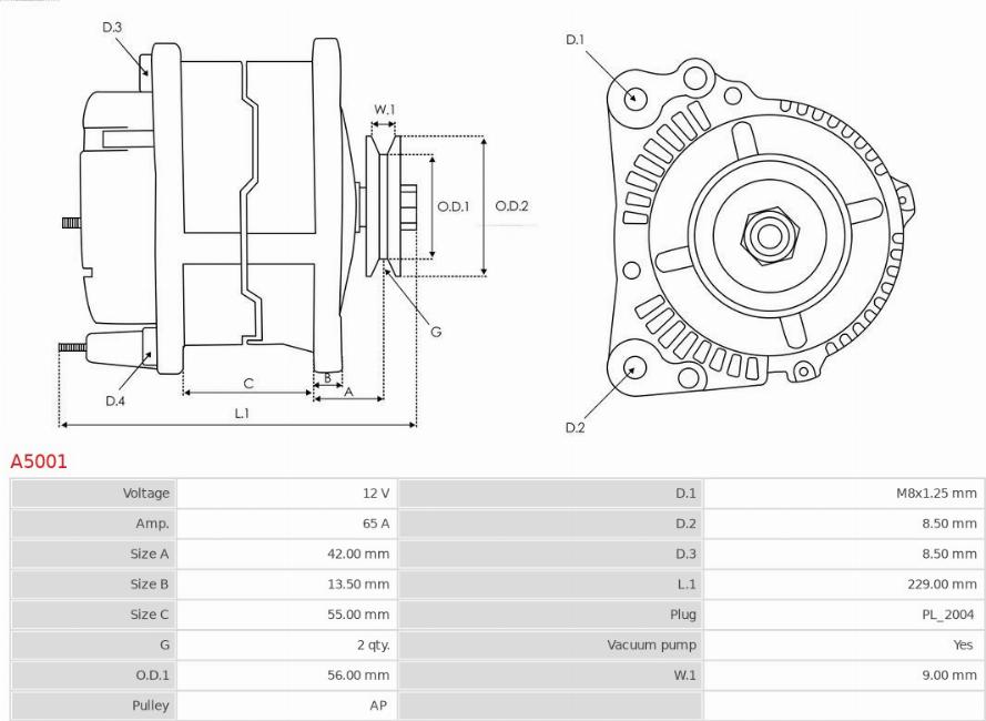 AS-PL A5001 - Alternator autospares.lv