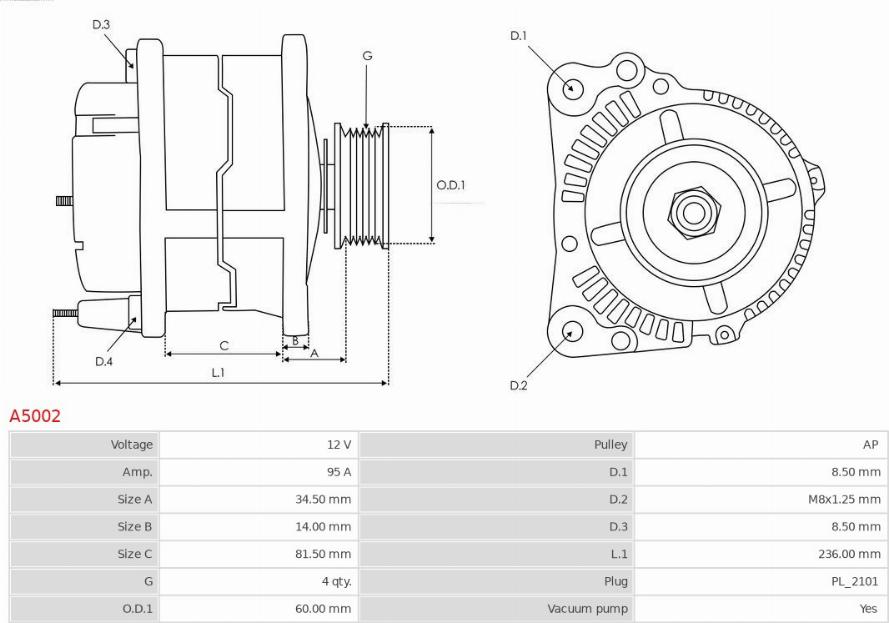 AS-PL A5002 - Alternator autospares.lv