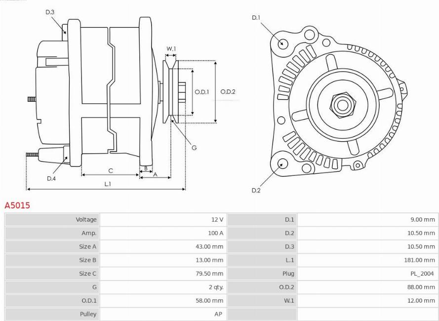 AS-PL A5015 - Alternator autospares.lv