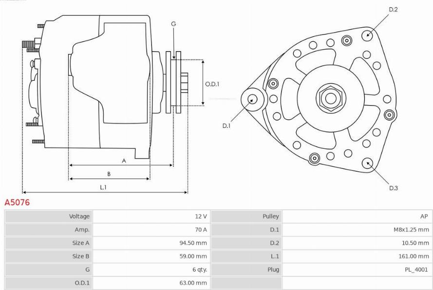 AS-PL A5076 - Alternator autospares.lv