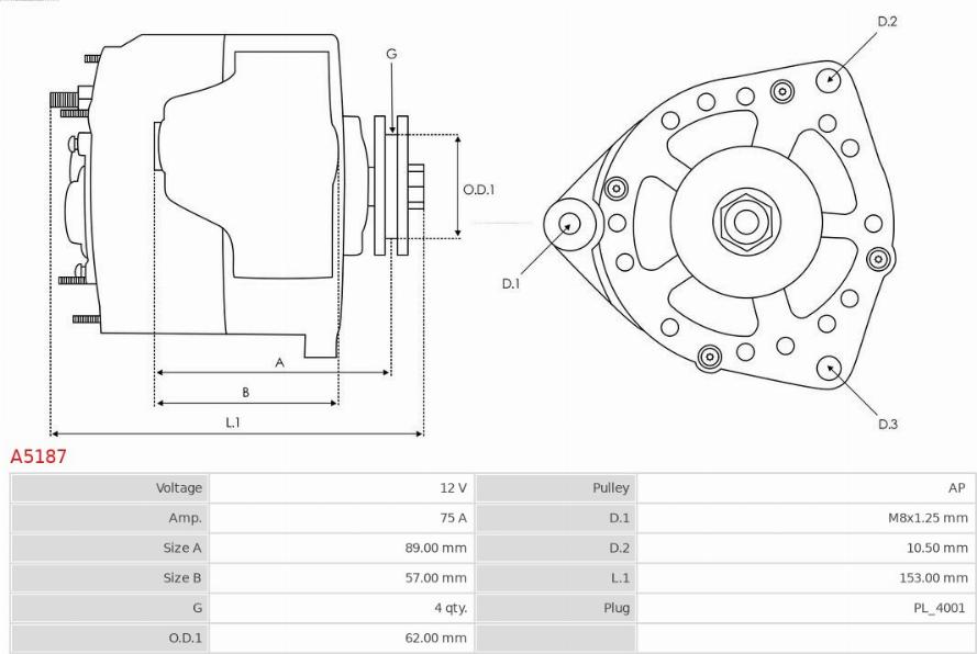 AS-PL A5187 - Alternator autospares.lv