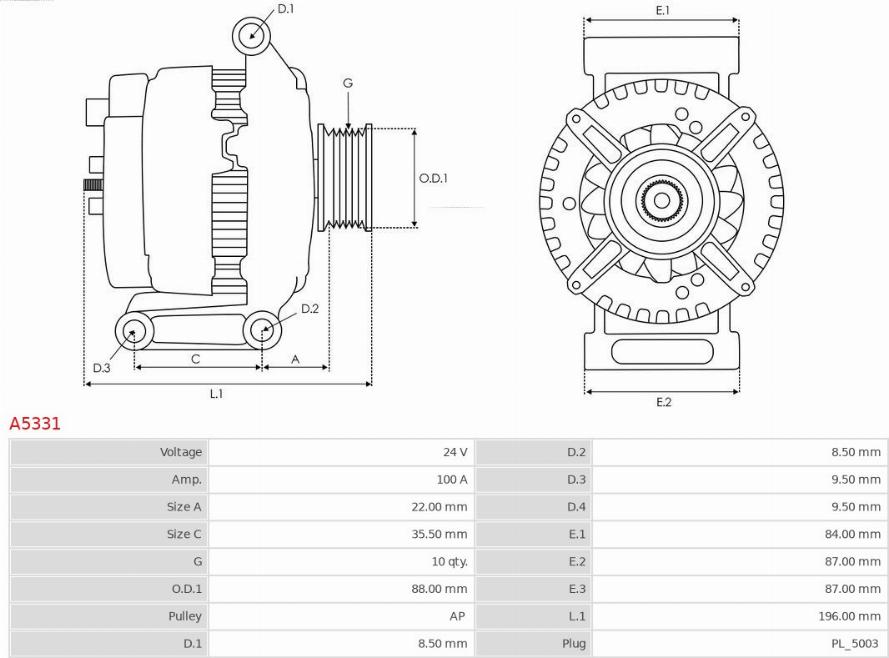 AS-PL A5331 - Alternator autospares.lv