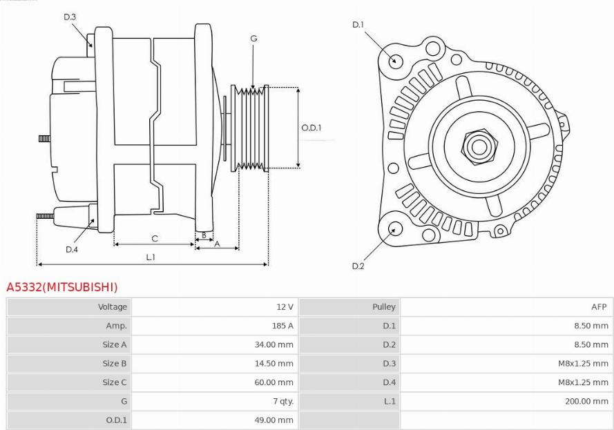 AS-PL A5332(MITSUBISHI) - Alternator autospares.lv