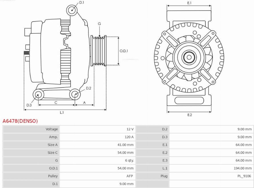 AS-PL A6478(DENSO) - Alternator autospares.lv