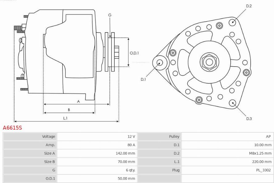 AS-PL A6615S - Alternator autospares.lv