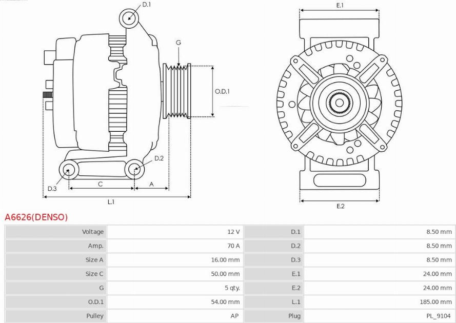 AS-PL A6626(DENSO) - Alternator autospares.lv