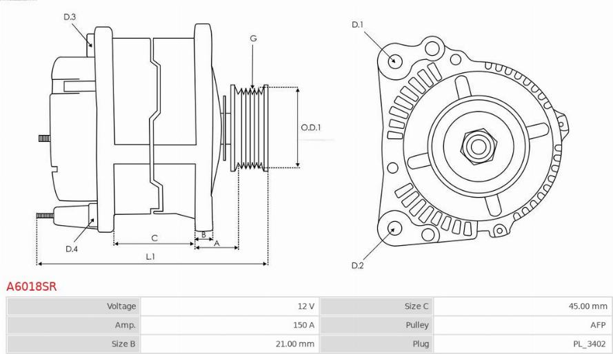 AS-PL A6018SR - Alternator autospares.lv