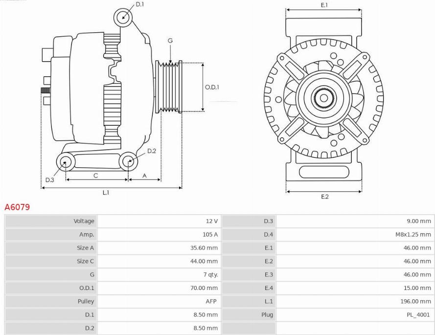 AS-PL A6079 - Alternator autospares.lv