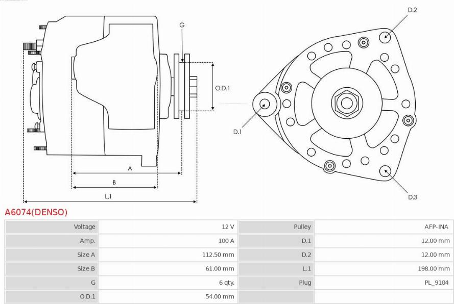 AS-PL A6074(DENSO) - Alternator autospares.lv