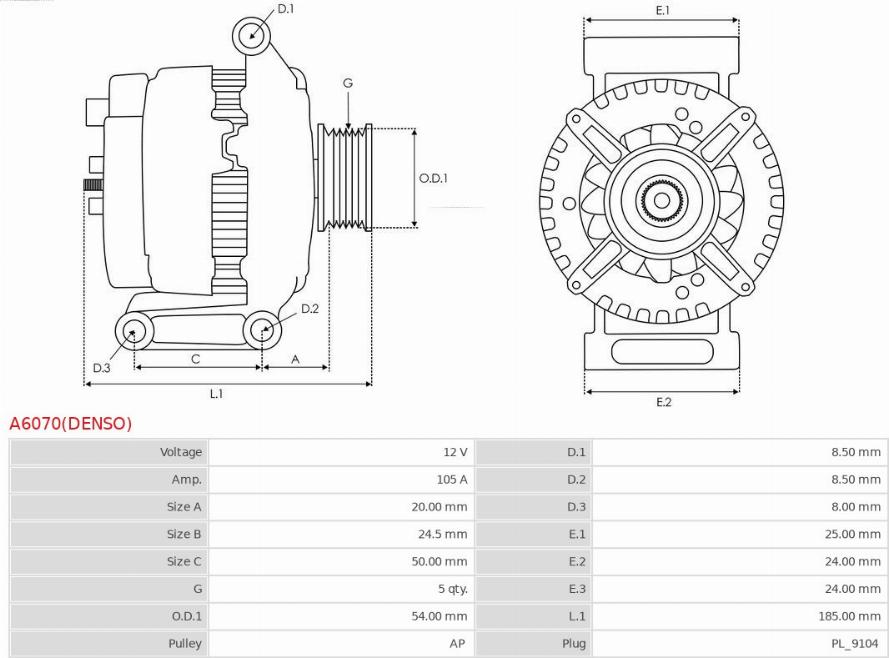 AS-PL A6070(DENSO) - Alternator autospares.lv