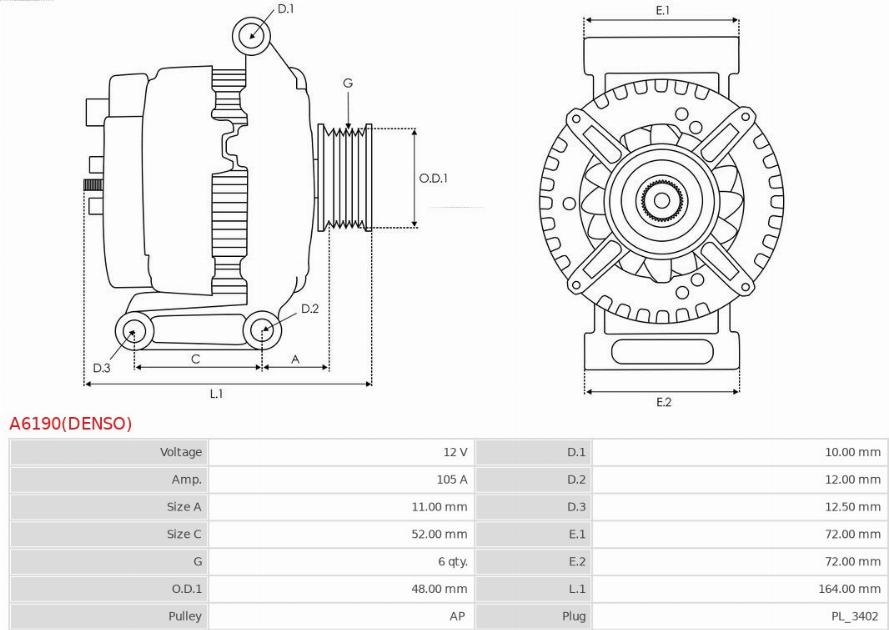 AS-PL A6190(DENSO) - Alternator autospares.lv