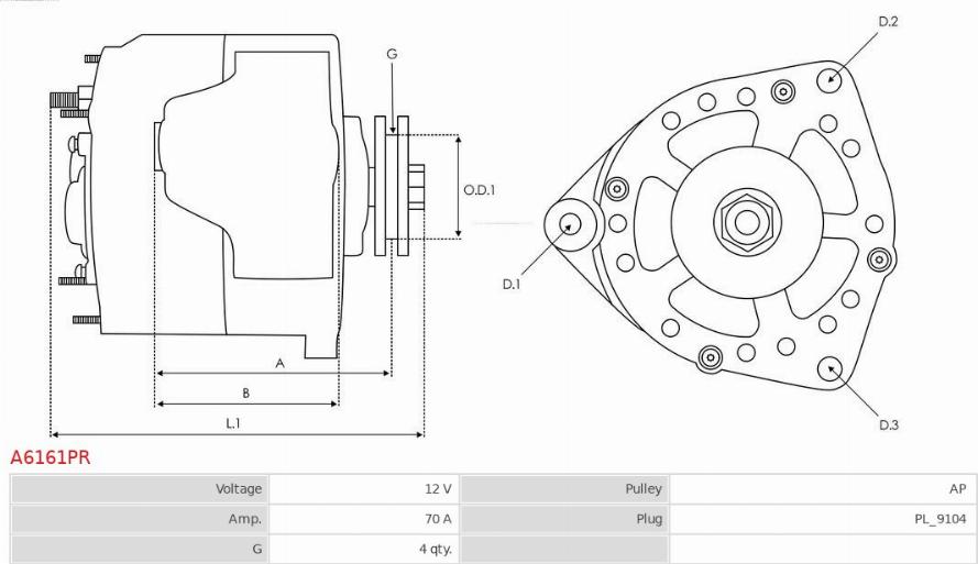 AS-PL A6161PR - Alternator autospares.lv